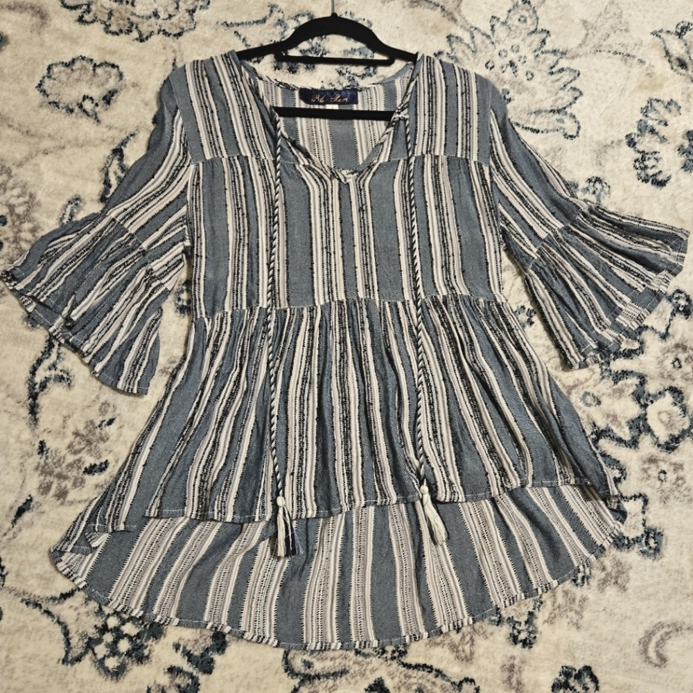 BLUE RAIN boho flowy bell sleeve top